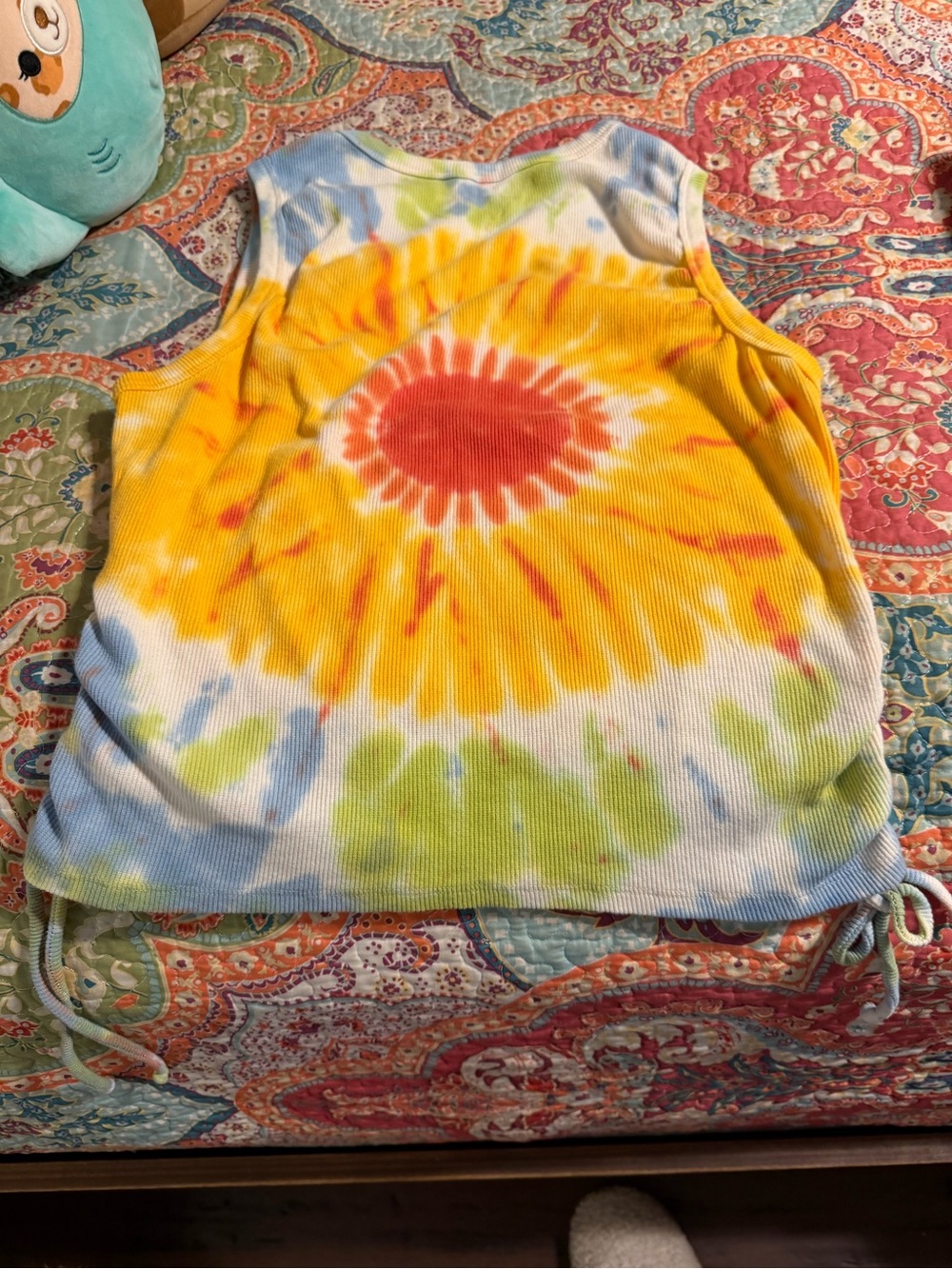 Tie-Dye Sunburst Ribbed Tank Top - Yellow, Orange, Blue, Green